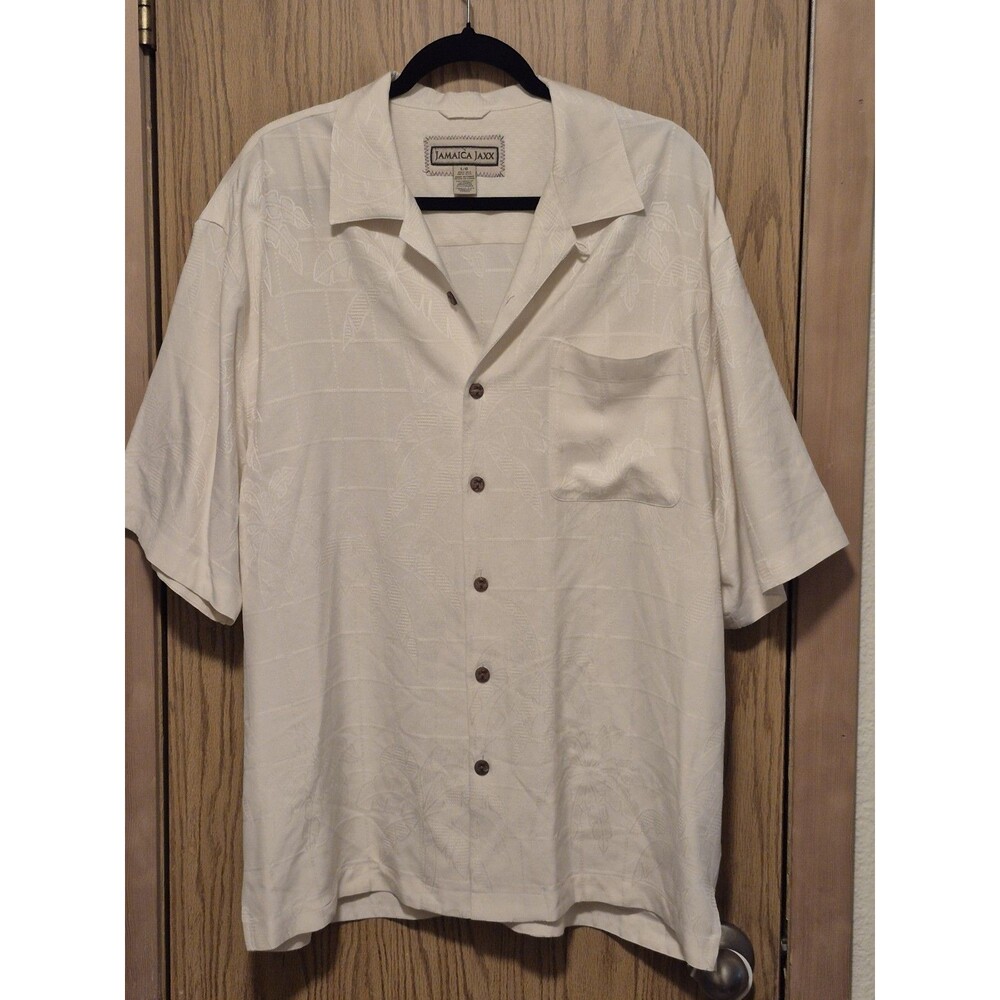Jamaica Jaxx Men's Hawaiian Silk Button Front Tropical Shirt,Size L